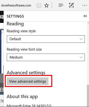 click view advanced settings button