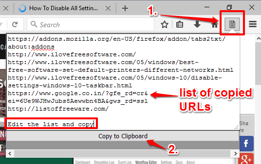 copy urls and edit list