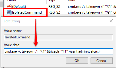 create IsolatedCommand string value and set value data