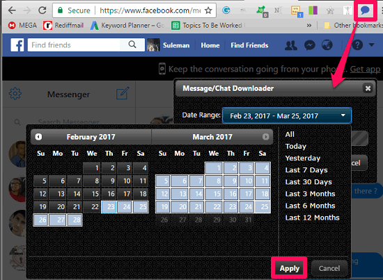 facebook chat downlaoder specifying daye