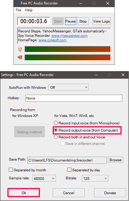 free PC audio recorder in action