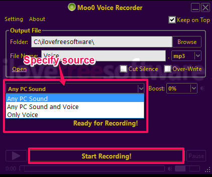 moo0 voice recorder in action