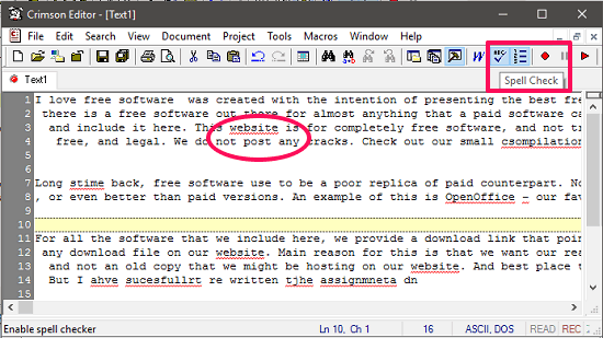 Crimson Editor spell check