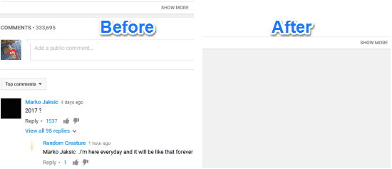 how to hide youtube comments on firefox- no youtube comments