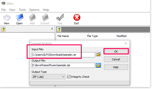 iZArc rar to zip converter software