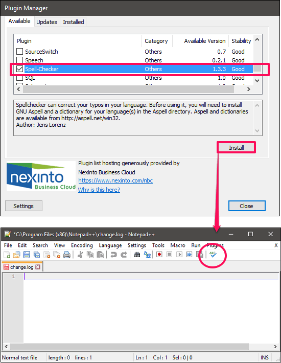 notepad ++ spell checker added