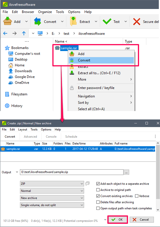 Rar to zip