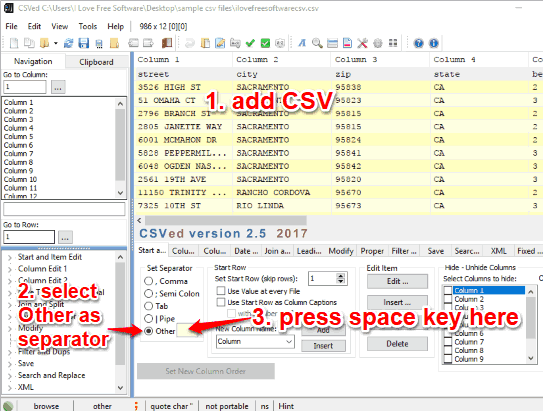 CSVed interface