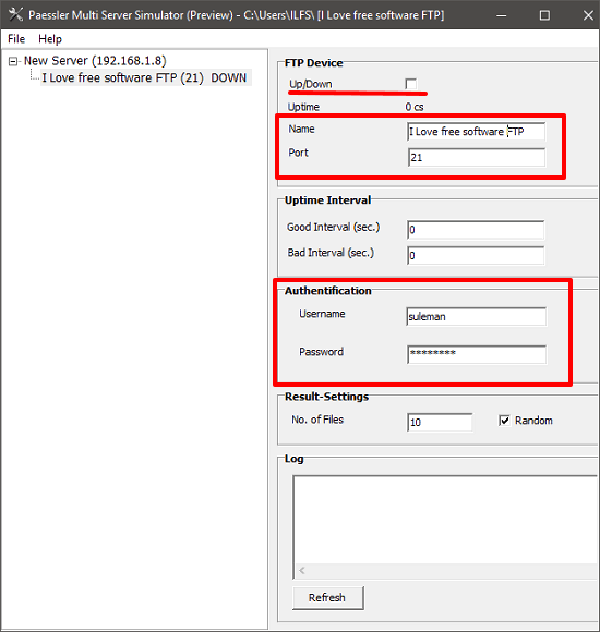 FTP server specified