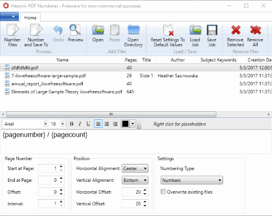 Hexonic PDF Numberer- interface