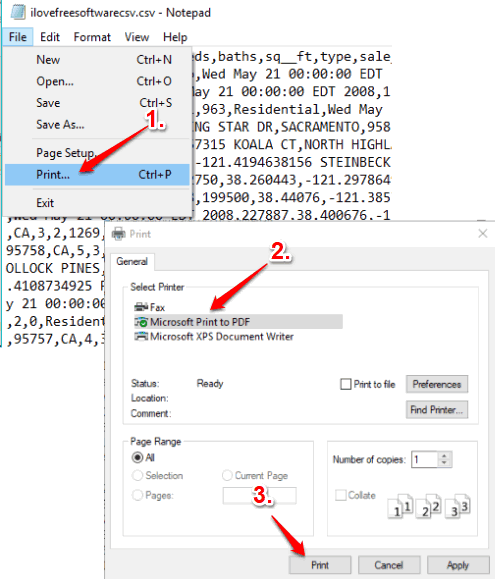 convert csv to pdf using microsoft print to pdf feature