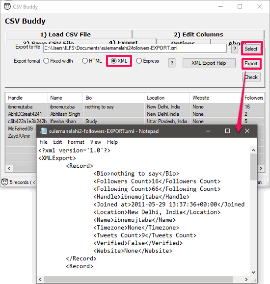 csv buddy convert to xml