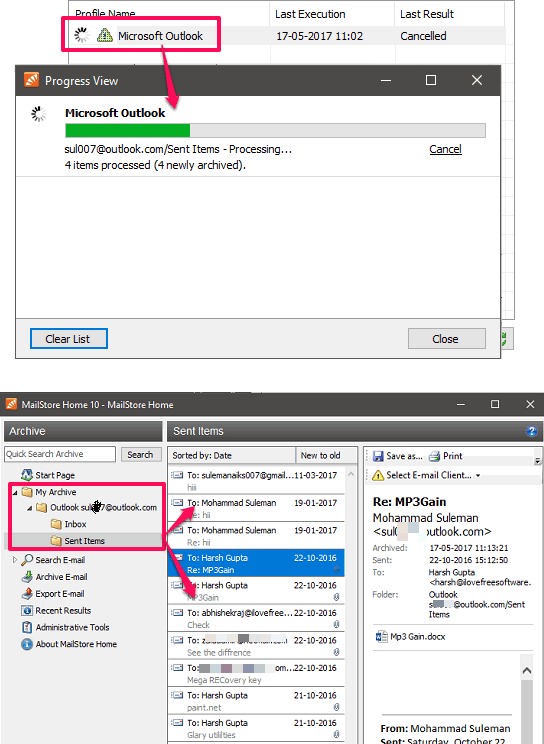 ms outlook emails archive