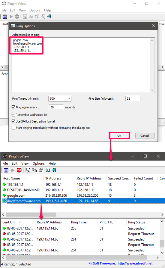 pinginfoview ping multiple IP addresses