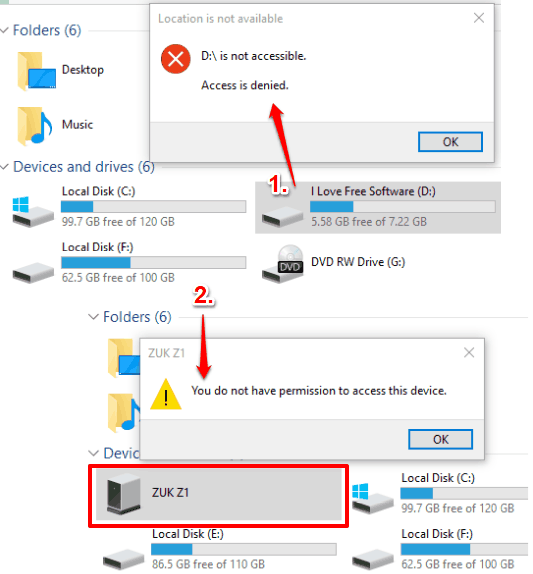 read and write access disabled for all removable storage devices