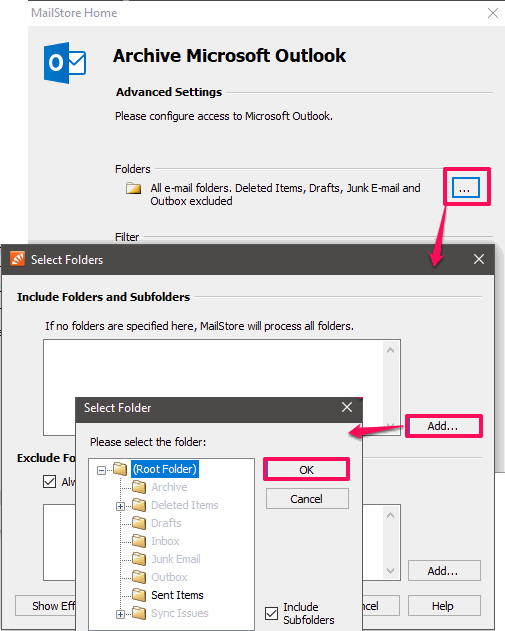 seelct folder outlook com