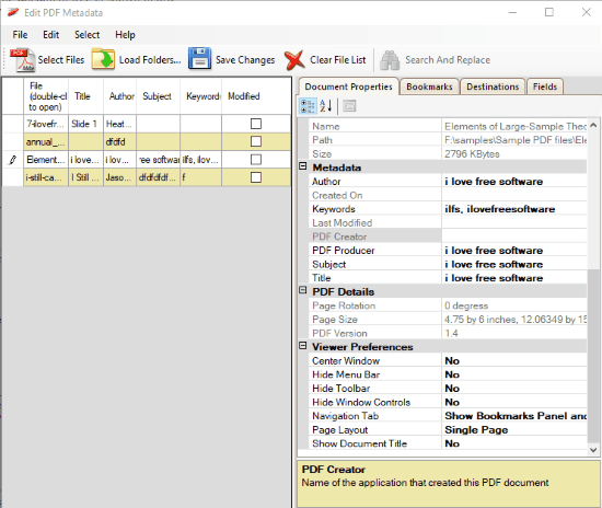 Edit PDF Metadata- interface