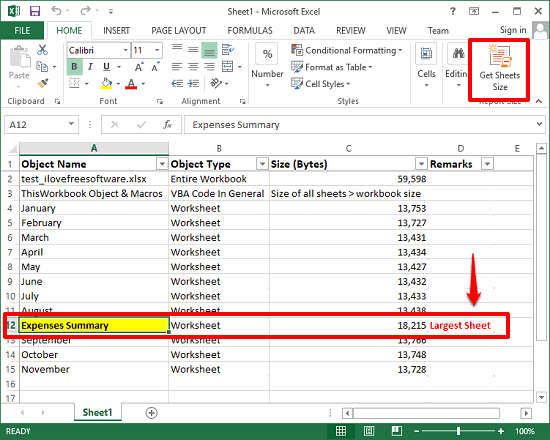 Get sheet size largest sheet