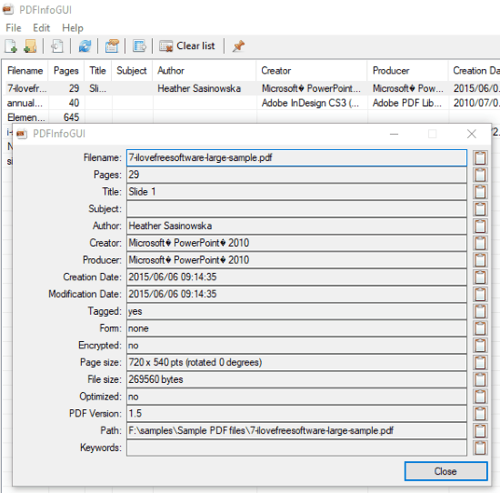 PDFInfoGUI- free pdf metadata viewer software