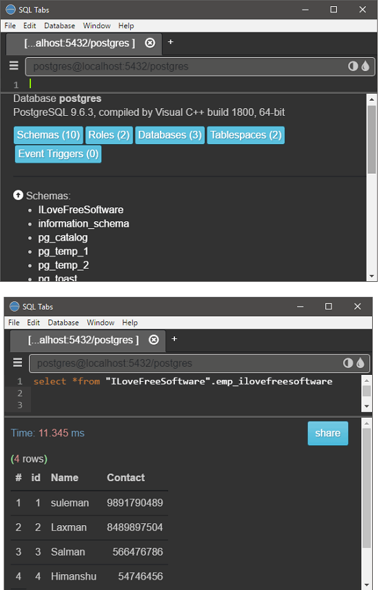 SQL Tabs