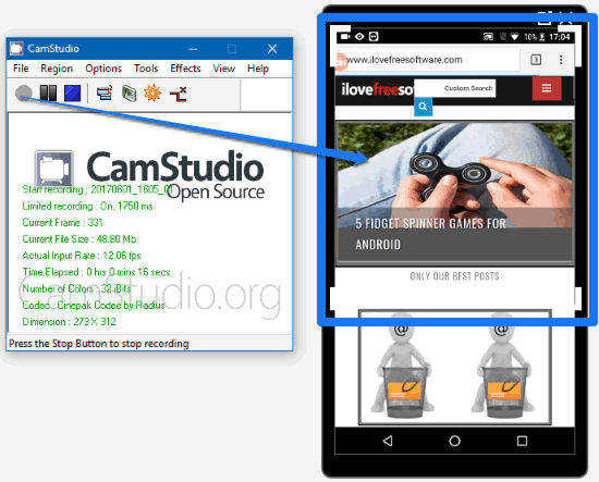 how to record secific android screen area