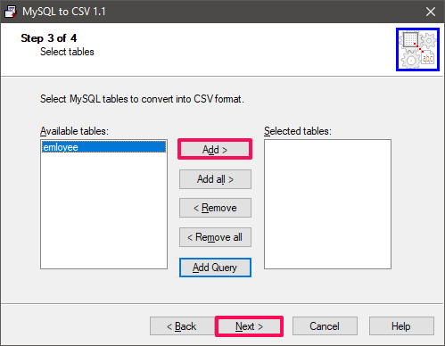 mysql to csv select tables