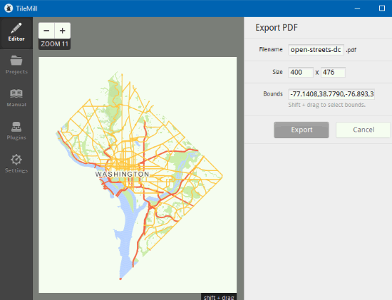 export designed map as pdf png