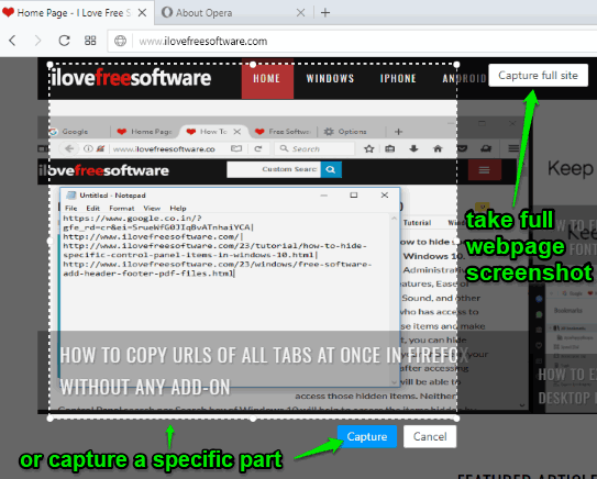 capture full webpage or a specific part of webpage