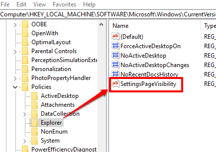 create settingspagevisibility string value