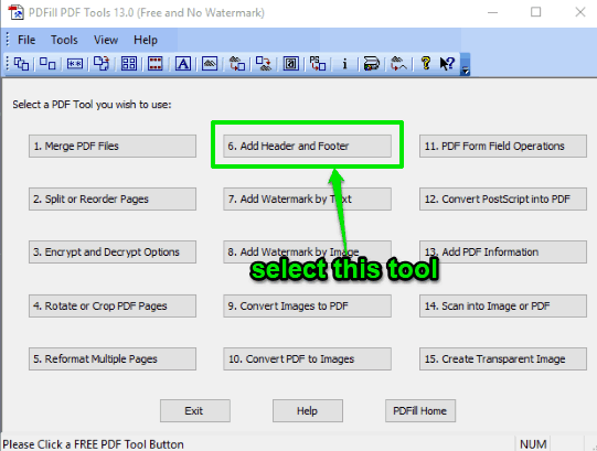 select Add Header and Footer tool