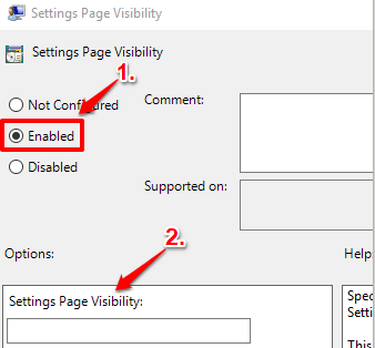 select enabled to activate settings page visiblity box