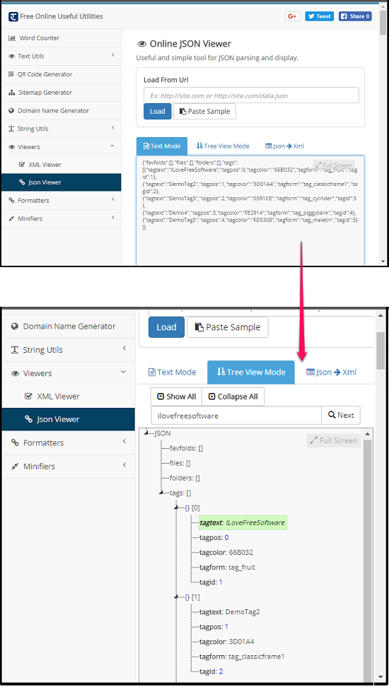 online JSON viewer by count words for free