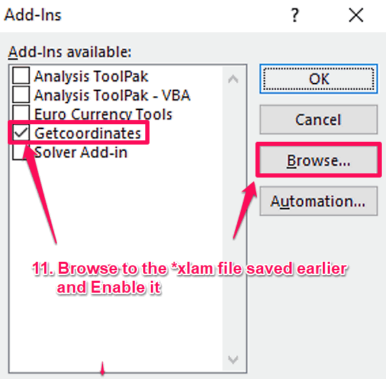 geocoding in excel sheet