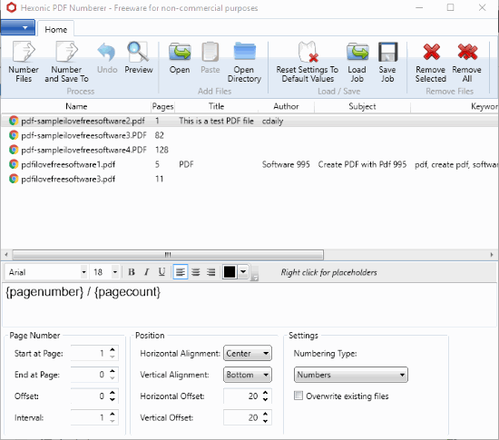 Hexonic PDF Numberer- interface