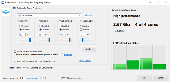 ParkControl – Tweak CPU Core Parking and More