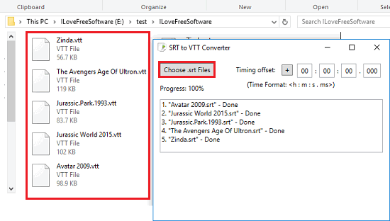 SRT to VTT converter in action