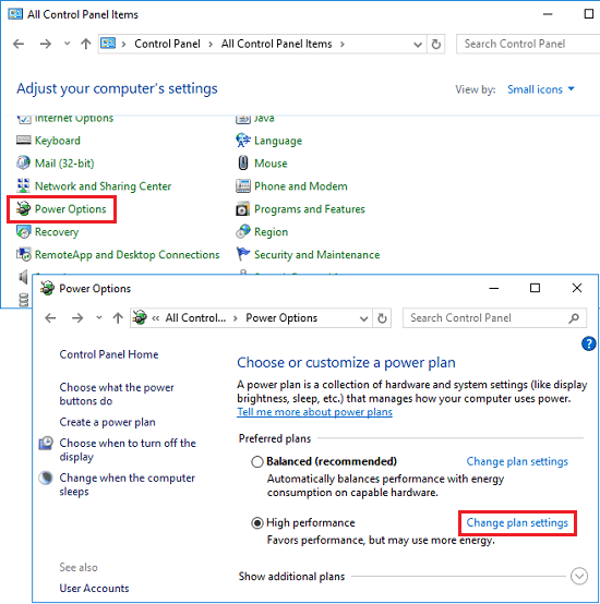 power options hard drive prevent sleep