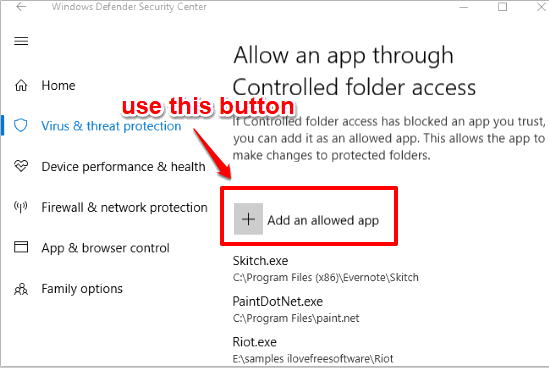 use add an allowed app button