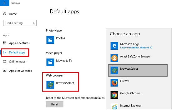 browser select default browser