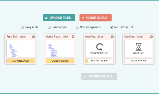 HTML to PDF website interface