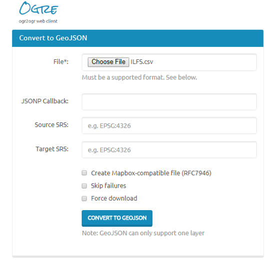 OGRE: online csv to geojson