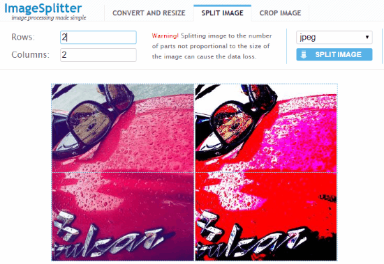 How to split image online with PineTools  Split photo into several parts  online 