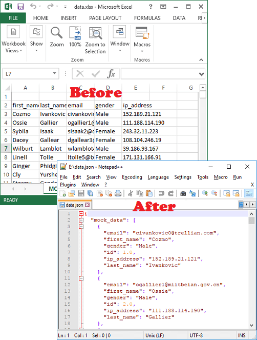 Json to on sale excel online