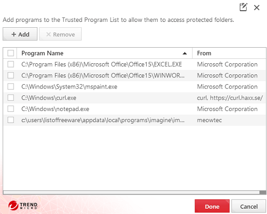 add trusted programs in the list ransombuster