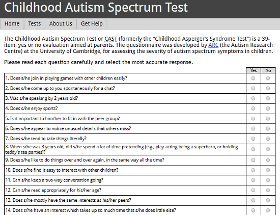 childhood autism spectrum test pdf