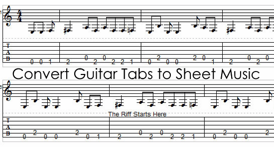 converting sheet music to tabs