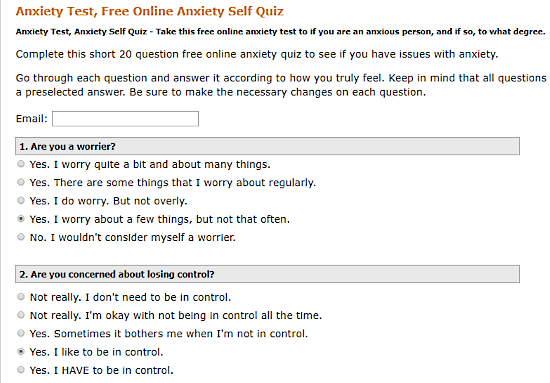 AnxietyCentre.com: online anxiety test