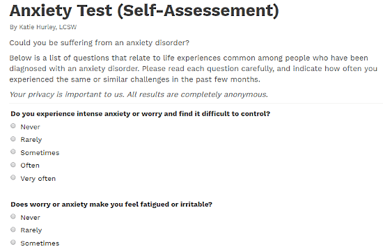 Psycom.net: online anxiety test