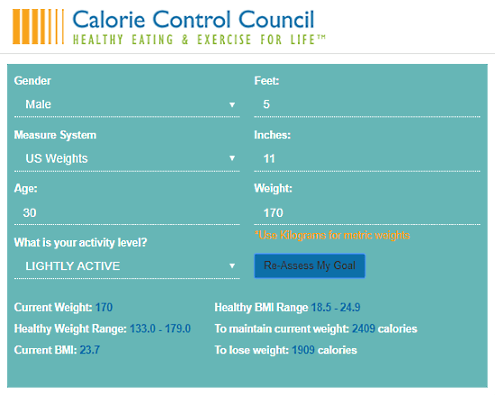 CalorieControl.org: calorie calculator for weight loss