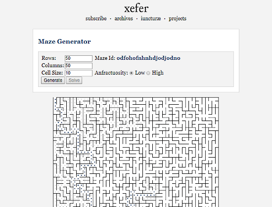 Xefer.com: online maze generator